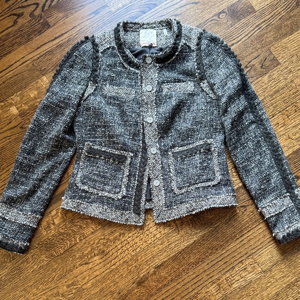 Rebecca Taylor Black and Gray Tweed Blazer